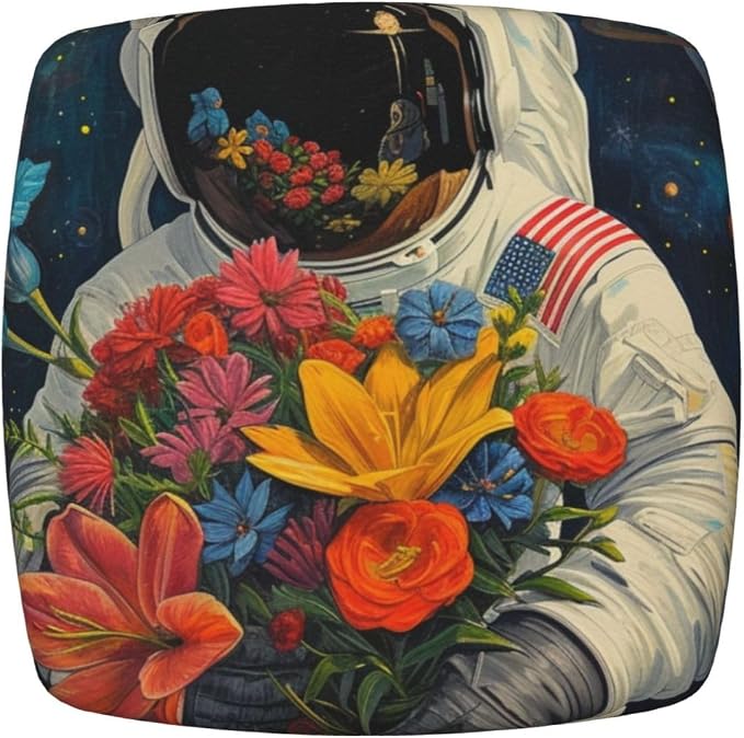Astronaut with Flowers in Space Chair Seat Covers for Dining Room Stretch Chair Seat Covers Set of 2,The Flower Seller Chair Seat Protector Cushion Slipcovers for Kitchen Restaurant Office - Image 8