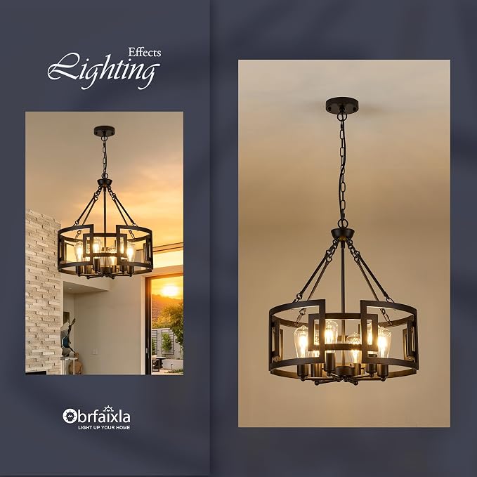 Modern 19.7" Black Chandelier for Dining Room Industrial Vintage Semi Flush Mount 6-Light Round Pendant Ceiling Light Fixture for Kitchen Bedroom Living Room Hallway Entryway Foyer - Image 5