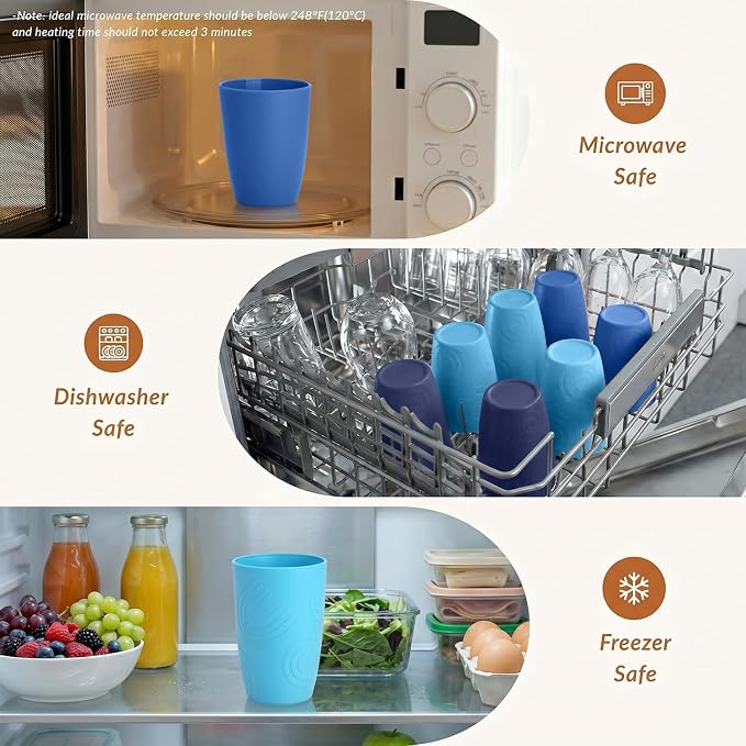 Homienly Cup Sets for Kitchen 12oz Wheat Straw Cups Unbreakable Drinking Cups Set of 6 - Lightweight,Reusable Cups for Kitchen, Outdoor- Blue Sky - Image 6