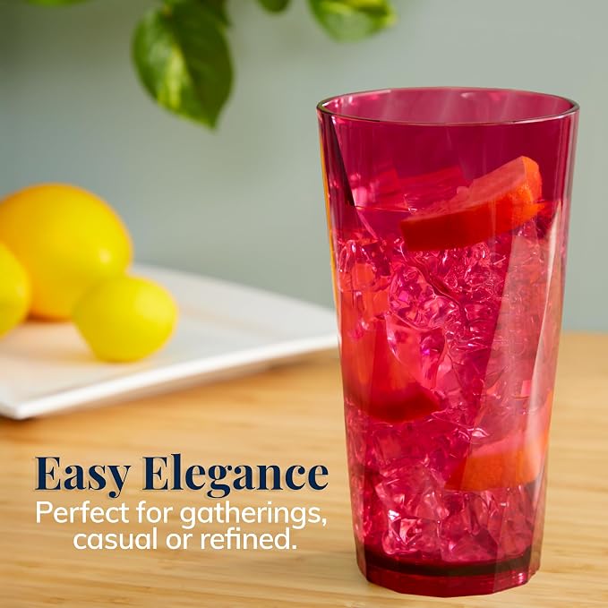 US Acrylic Optix Plastic Reusable Drinking Glasses (Set of 8) 20oz Water Cups in Jewel Tone Colors | BPA-Free Tumblers, Made in USA | Top-Rack Dishwasher Safe - Image 5