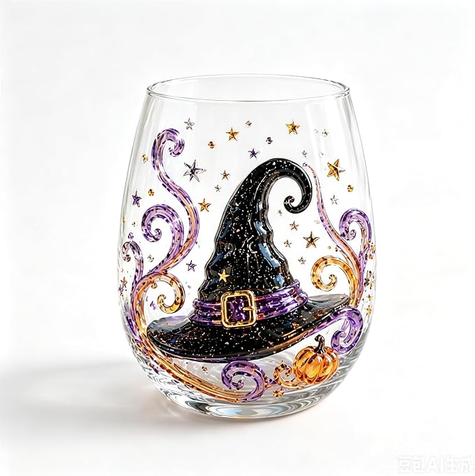 3D Halloween Autumn Glass Art Cup,Stemless Holiday Glassware Collection | Fantasy Fall Witch Wine Glasses,Holiday Printed Table Ornaments,Magical Halloween Home Decor Gifts for Various Beverages by Unknown