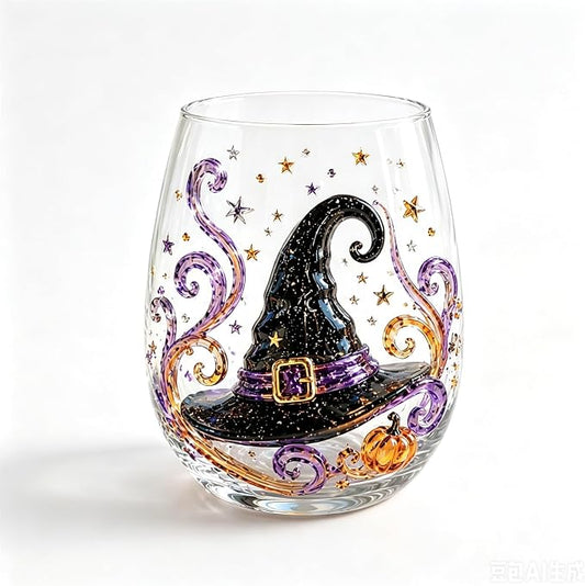 3D Halloween Autumn Glass Art Cup,Stemless Holiday Glassware Collection | Fantasy Fall Witch Wine Glasses,Holiday Printed Table Ornaments,Magical Halloween Home Decor Gifts for Various Beverages by Unknown