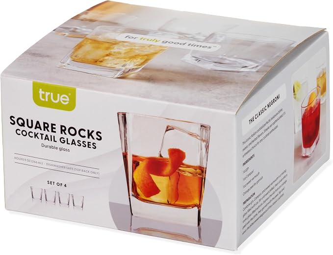 TRUE Square Rocks Glass, Old Fashioned Whiskey Glasses, Superb Drinking Cups for Cocktail Party, Home Bar, Bartender Accessories, Set of 4, 10 oz - Image 10