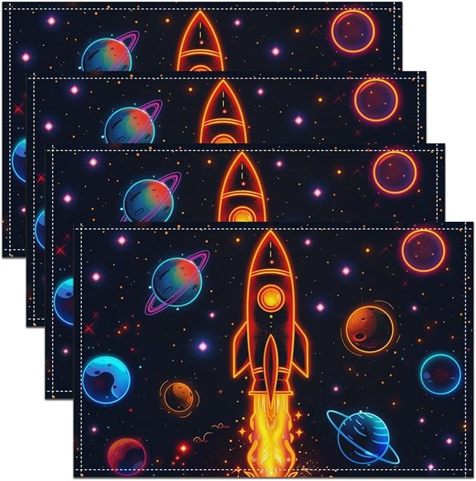 Feelyou Outer Space Placemats Set of 4 12"x18" Solar System Table Mats Placemat Outer Space Placemats for Dining Table Indoor Outdoor Kitchen Universe Planets Decor Table Place Mats by Feelyou