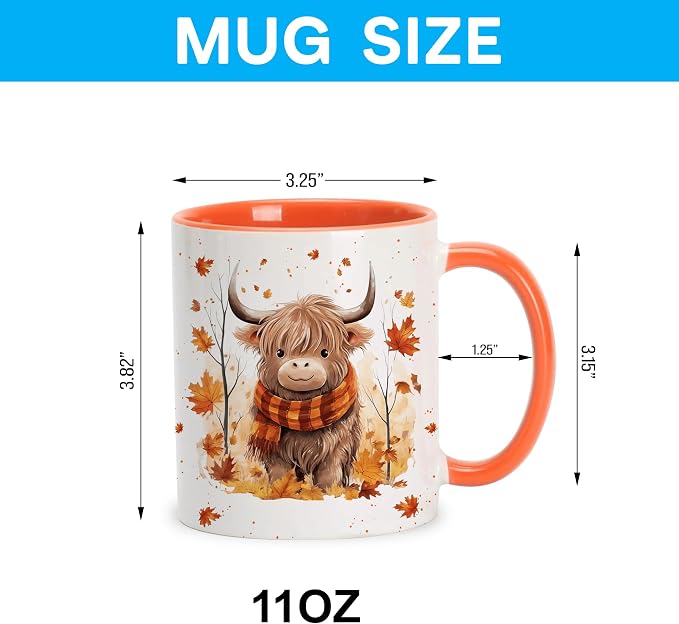 Hyturtle Fall Highland Cow Maple Leaves Coffee Mug Gifts For Cow Lovers | Fall Autumn Decor, Thanksgiving Gift, Premium 11oz White Ceramic Mug, Print on Both Sides, Perfect for Hot or Cold Coffee Tea - Image 4