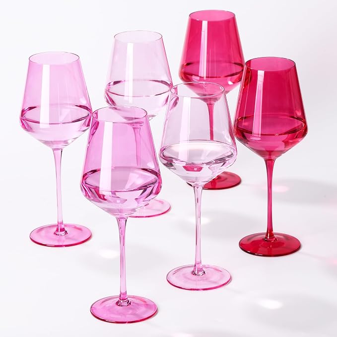 Hot Pink Wine Glasses Set of 6– Colorful Stemmed Glasses in Mixed Shades of Pink,Pink Birthday Party Wine Glass,17OZ, Wedding Gift, Anniversary, Christmas, Mothers Day Gifts,Gifts for My Wife by SIPBYSOP