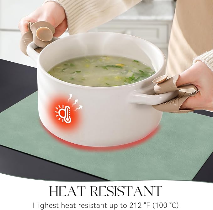 MOSAYT Vinyl Placemats Set of 8-12 X 17 Inch - Faux Leather 100% Waterproof Oil-Proof Wipeable PU Place Mats, Heat Resistant Reversible Table Mats for Kitchen, Dining, Outdoor, Green - Image 3