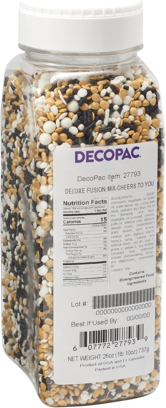 DecoPac Cheers To You Fusion Mix Sprinkles, 26oz, Shaped Candy Sprinkles in Handheld Container, Edible Decorations For Celebration Cakes, Cupcakes, Cookies and Donuts by Decopac