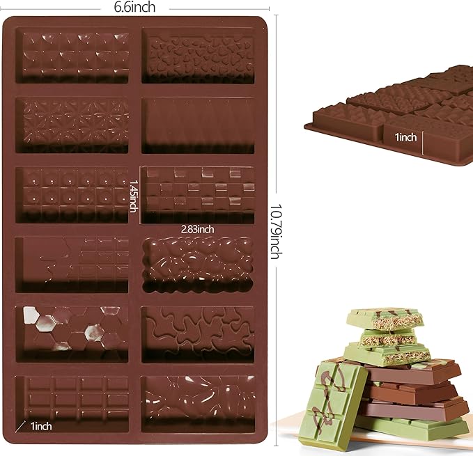 2Pcs Dubai Chocolate Bar Pistachio Deep Molds, Stuffed Candy Bar Molds for Dubai Chocolate Bar Pistachio, Large Break Apart Chocolate Molds,1Inch Thick Chocolate Molds, Ice Cube Deep Mold