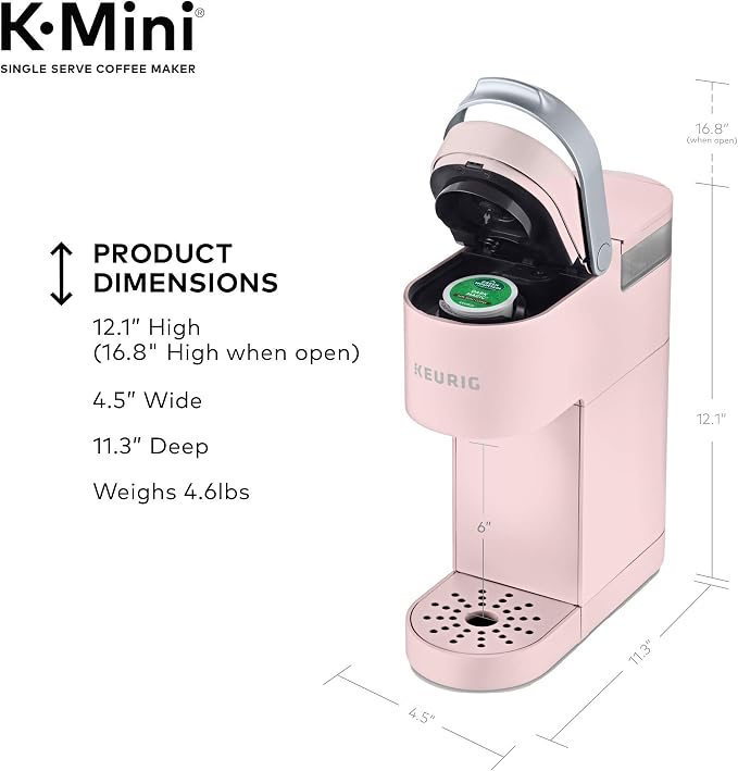 Keurig K-Mini Single Serve K-Cup Pod Coffee Maker, 6 to 12oz Brew size, with Cord Storage, Perfect for Small Spaces, Dusty Rose | Cord Storage, Small Spaces, Dusty Rose - Image 8