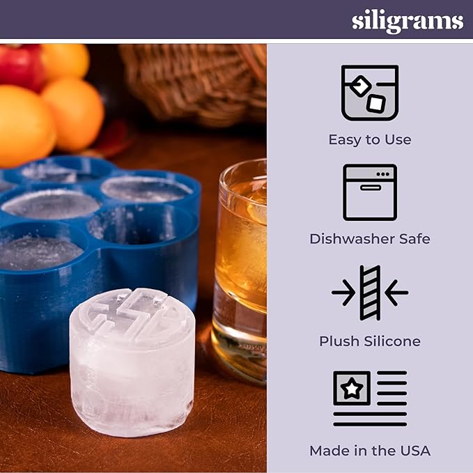 Siligrams Personalized Silicone Ice Cube Mold - Custom Ice Molds for Cocktails, Whiskey & Other Drinks - Great Customizable Gift (7 Cubes - Round)