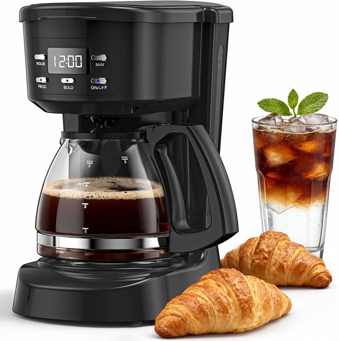 Coffee Maker, 5 Cup Programmable Drip Coffee Machine-Black | 20 Hours Timer, 2 Hours Keep Warm, Compatible with Ground&Tea Leaves,Portable Small Cafetera for Home Office Travel Camping by Kozeewarm