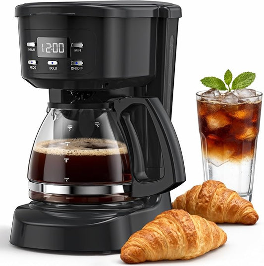 Coffee Maker, 5 Cup Programmable Drip Coffee Machine-Black | 20 Hours Timer, 2 Hours Keep Warm, Compatible with Ground&Tea Leaves,Portable Small Cafetera for Home Office Travel Camping by Kozeewarm