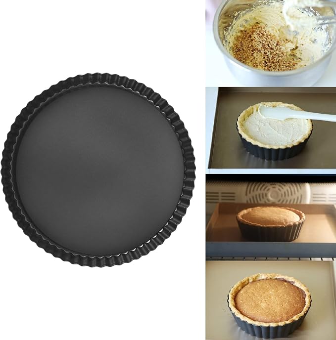 Tart Pan with Removable Bottom Nonstick Carbon Steel Deep Quiche Dish for Baking Pies Cakes ([Thickened] 10-inch live bottom pie plate) - Image 9