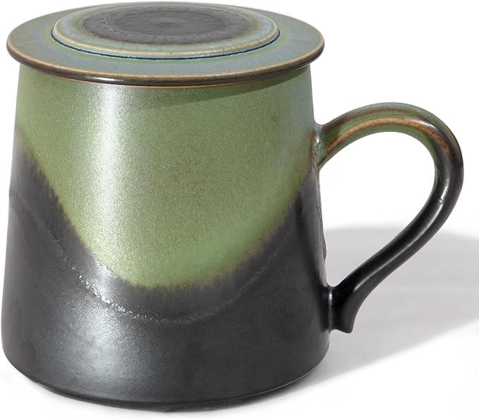 Handmade Ceramic Coffee Mugs, 11.2 OZ Colored Glaze Coffee Cups with Lids, Birthday Gift for Women, Mom, Dad, Friend, Sister, Brother, Dishwasher and Microwave Cups