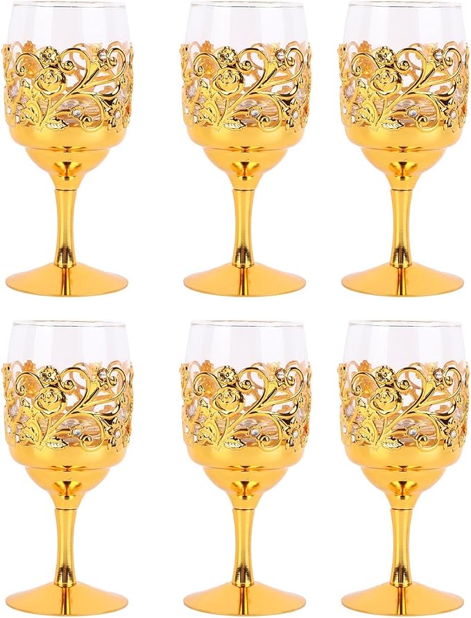 6Pcs Metal Wine Glass Set, Removable Stem or Stemless Design, Embossed Glassware for Home Bar, Dishwasher Safe - Image 2