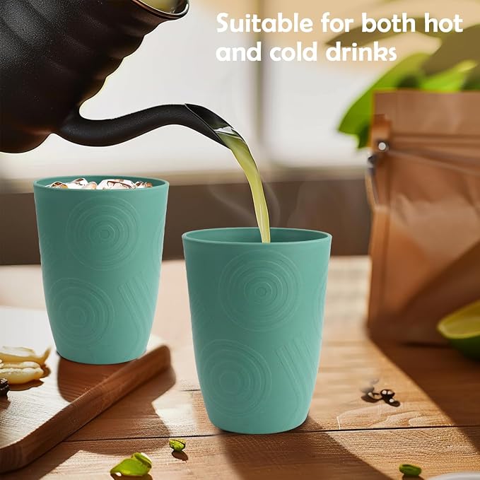 12oz Kitchen Cups - Wheat Straw Cups Set 6, Unbreakable & Lightweight Plastic Cups for Kids, Microwave & Dishwasher Safe Water Tumbler for Picnics, Camping, RV, Plastic Drinking Cups - Green - Image 7