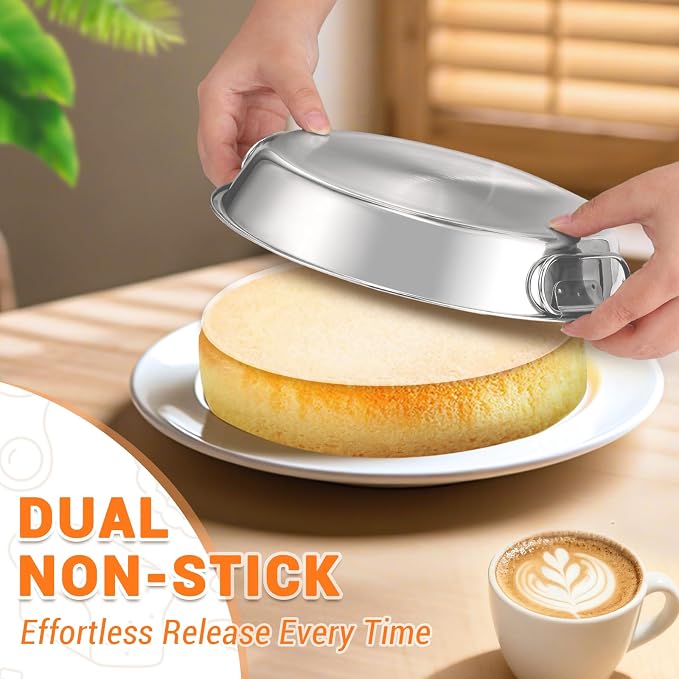BEWOS 103 Pcs 7.4" Round Cake Pans - Nonstick Stainless Steel Cake Pans with 100 Pcs Parchment Paper, Non-Toxic Cake Baking Pans with Handles, Mirror Finish & Dishwasher Safe - Image 6