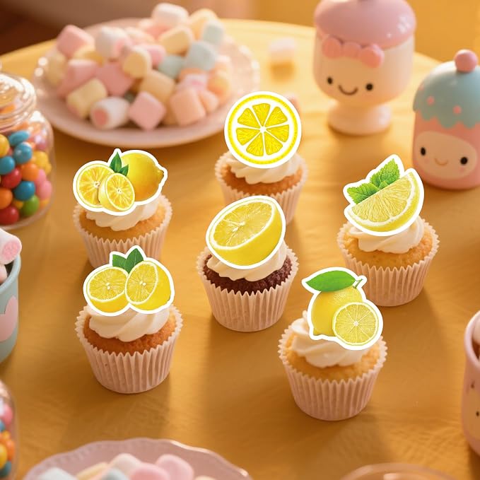 72Pcs Edible Lemon Cupcake Toppers Fruits Theme Party Decorations Lemonade Theme Cupcake Toppers for Summer Fruit Theme Theme Party Wedding Bridal Shower Supplies - Image 2