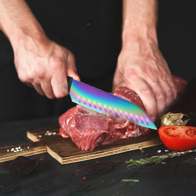 Marco Almond® Knife Block Set,14-Piece Rainbow Color Stainless Steel Knife Sets for Kitchen with block, KYA35 Chef Cooking Knives Set with Acrylic Stand | Rainbow Color Stainless Steel,Knives Set w Acrylic Stand,Razor Sharp,Anti-Rust,Ergonomic Handle,F... - Image 5