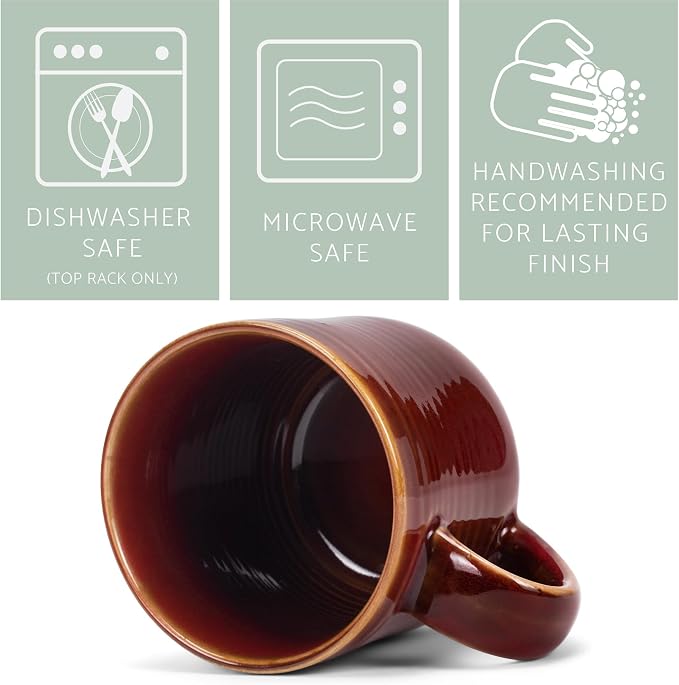 Elanze Designs Glossy Reactive Glaze Large 17 Fluid Ounce Everyday Kitchen Food Grade Ceramic Stoneware Coffee Mug Cup with Comfort Curved Handles, Set of 4, Burnt Auburn Red - Image 4