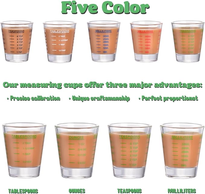 Shot Glass Measuring Cup，Espresso Shot Glass 26-Incremental Measurement 2 Tbs, 6 Tsp, 30ml, 1oz, Kitchen Tools，Bar Bartender Accessories, Jigger for Bartending (2 Pack-Green)