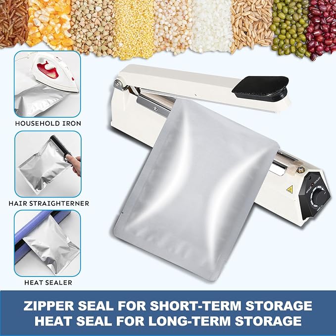 50PCS 1Gallon 10"X14" Mylar Bags for Food Storage with Oxygen Absorbers&Lables,10 Mil Thick Resealable Stand-Up Zipper&Heat Sealable Bags for Long Term Food Storage,Dried Food - Image 3