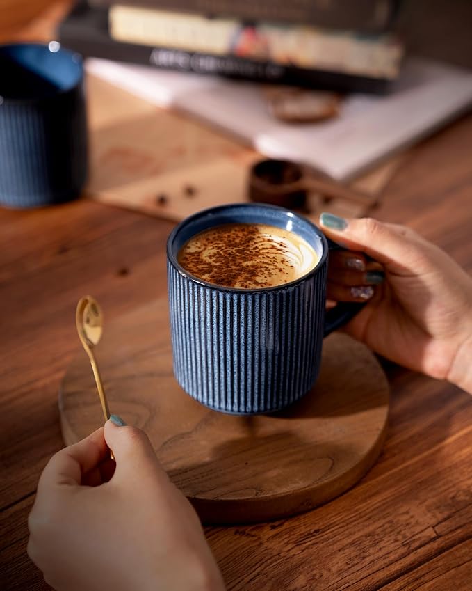 famiware Coffee Mug Set for 4, Star 12 oz Catering Mugs Cup Set with Handle for Coffee, Tea, Cocoa, Milk - Ceramic Stoneware Drinkware Set, Nebulas Blue - Image 6