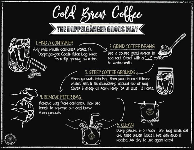 (1-Pack, Medium 8in x 12in) Organic Cotton Cold Brew Coffee Bag - Designed in California - Reusable Coffee Filter with EasyOpen Drawstring Cold Brew Maker for Pitchers, Mason Jars, & Toddy Systems