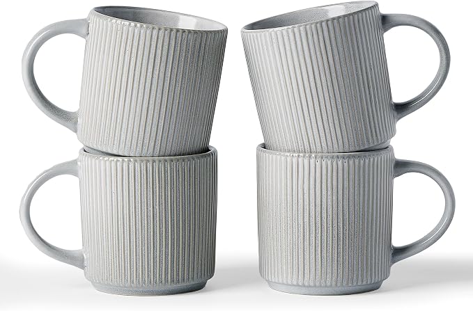 famiware Coffee Mug Set for 4, Star 12 oz Catering Mugs Cup Set with Handle for Coffee, Tea, Cocoa, Milk - Ceramic Stoneware Drinkware Set, Matte Grey by Famiware