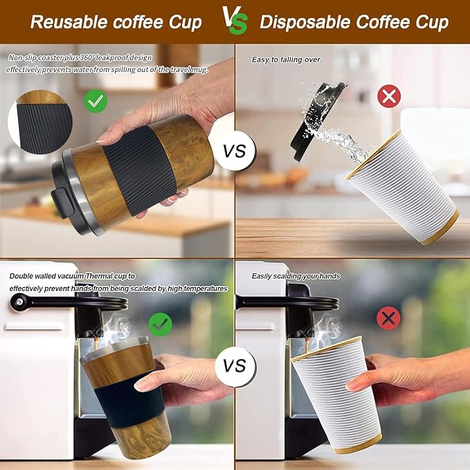 Insulated Travel Coffee Mug, Stainless Steel Coffee Cup with Leakproof Lid | Double-wall insulation keeps drinks hot or cold for hours, with a leakproof lid and portable stainless steel design - Image 4