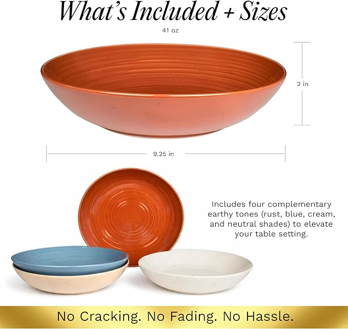 Sango Siterra Painter's Palette Stoneware Pasta Bowls (Set of 4) – Pasta & Serving Bowls, Earthy Reactive Glaze, Multi Assorted Colors, Microwave & Dishwasher Safe, for Everyday Dining & Entertainment - Image 5
