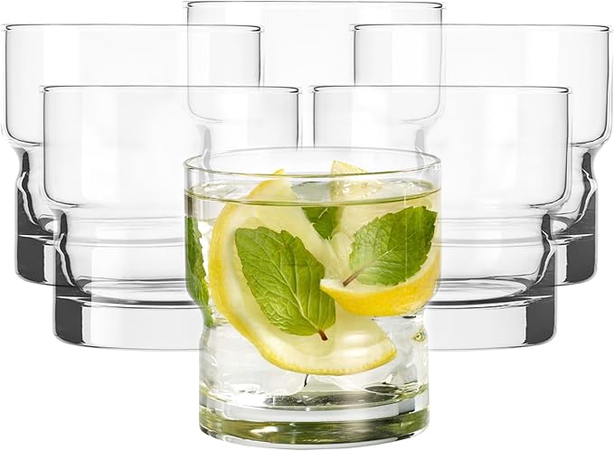 Libbey Newton Double Old Fashioned Glasses Set of 6, Sleek, Stackable Short Drinking Glasses, Lowball Cocktail Glasses for Anniversaries, Holidays by Libbey