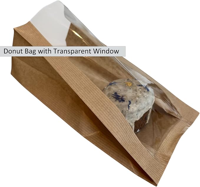 100 Pcs cozymomdeco Korean Made Bakery Bags with Window, Paper Sandwich Bags, Donut To Go, Bakery for Treat, Snack, Cookie Packaging,Pastry Bags (Brown) (Small) - Image 4