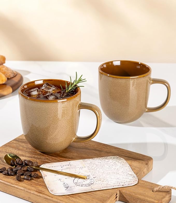 LERATIO Ceramic Coffee Mugs Set of 6,12oz Handmade Coffee Mugs Set with Large Handle for Cappuccino/Latte/Tea/Hot Cocoa, Dishwasher & Microwave Safe-Chestnut - Image 4