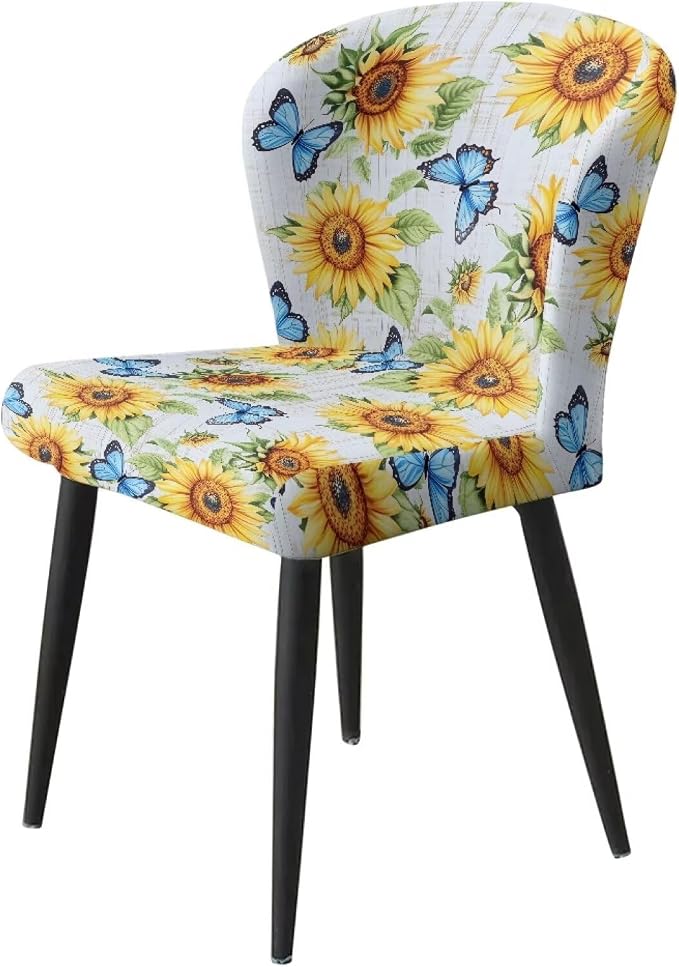 Sunflower Butterfly Bar Stool Covers Seat Covers for Dining Room Chairs Stretchable High Mid Low Swivel Chair Seat Covers - Image 3