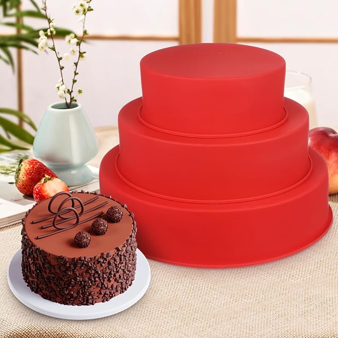 Hemoton Non-stick Round Cake Pans Set Silicone Cake Molds Stackable Baking Pans for Baking Cooking - Image 9