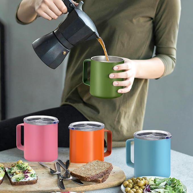 YOUKE OLA 16 Pack Stainless Steel Insulated Coffee Mug Bulk with Handle & Lids, 12oz Vacuum Insulated Double Wall Travel Mug for Hot and Cold Drinks Home Office Car, 16 Colors - Image 7