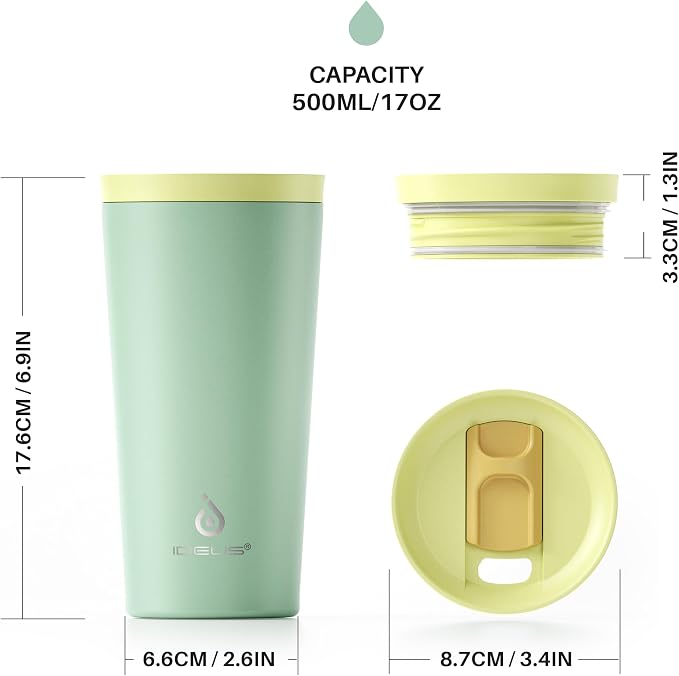 Ideus 17 oz Travel Coffee Mug, Double Wall Vacuum Stainless Steel Insulated Coffee Tumbler With Lid, Splash-Proof & Cup Holder Friendly, Keeps Drinks Hot/Cold, Dishwasher Safe, Mint Green - Image 8