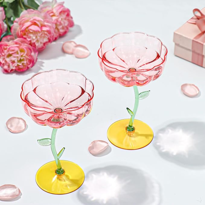 48 Pcs Pink Plastic Ribbed Coupe Glasses Detachable 7oz Flower Cocktail Glasses Modern Wavy Plastic Cocktail Coupes Disposable Martini Glasses Mimosa Glassware champagne goblets (48, PInk) - Image 4