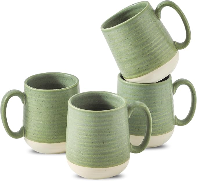 HASENSE Porcelain Coffee Mugs Set of 4, 15 Oz Large Coffee Cups, Latte Cup with Handle, Tea Mugs for Men and Women, Modern Coffee Mug for Cappuccino, Milk, Cocoa, Microwave & Dishwasher Safe, Green by Hasense