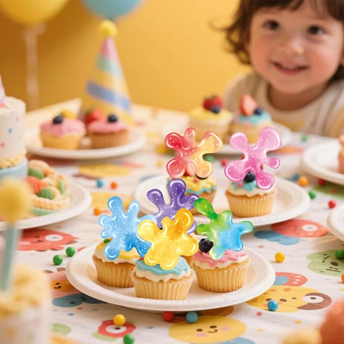 60 Pieces Edible Slime Cupcake Toppers for Colorful Painted Slime Cupcake Decorations for Slime Themed Birthday Party Art Themed Party Supplies - Image 5