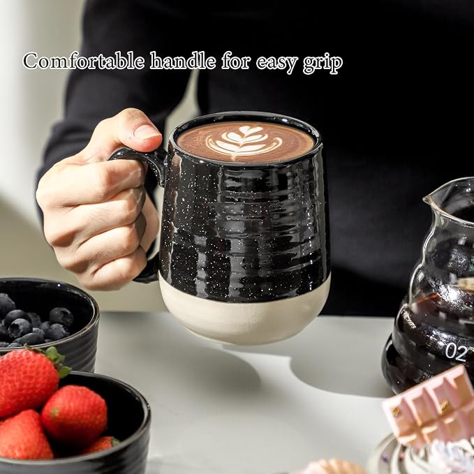 HASENSE Ceramic Coffee Mugs Set, 15 oz Large Coffee Cups Set of 4, Tea Cups with Handle for Men and Women, Latte Mugs for Coffee, Tea, Milk, Hot Chocolate, Microwave Dishwasher Safe, Black - Image 3
