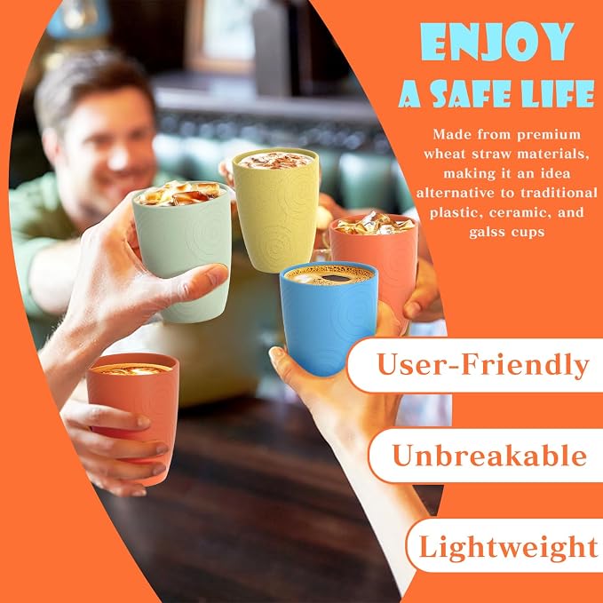 Homienly Drinking Glasses & Shatterproof Cups Set of 4 | Premium Wheat Straw, Non-Toxic Reusable Plastic Cups | Dishwasher & Microwave Safe for Beach, Camping... (12 oz, Beach Color) - Image 5
