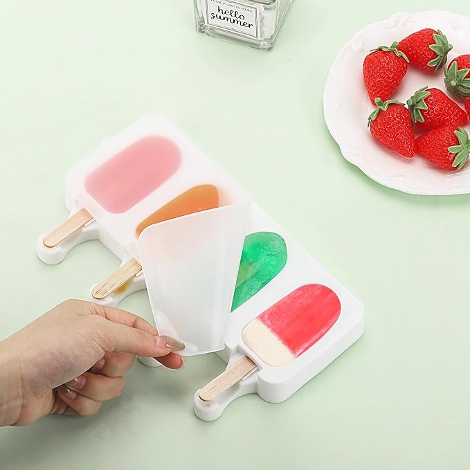 3 Set Samll Popsicles Molds with Lids and 100 Pieces Wooden Popsicles Sticks, 4 Cavities Silicone Ice Cream Molds for Making Cakesicles, Cake Pops, Ice Cream - BPA Free