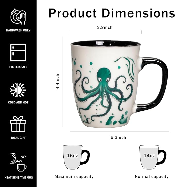 Ceramic Color Changing Cups - Funny Octopus Mug for Men, 15 oz Cool Coffee Mugs, Octopus Gifts for Men Dad Son, Father's Day Birthday Gift Idea - Image 3