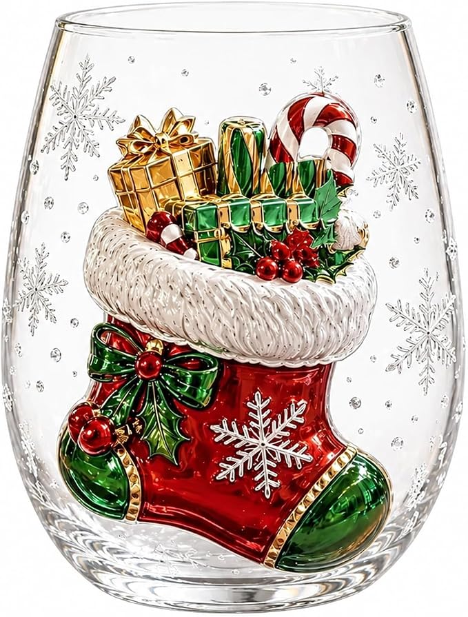 Christmas 3D Stemless Glass Cup Snowman 14oz Holiday Tumbler，C | Hand Painted Design, Festive Table Decor, Holiday Party Use, Collectible Glassware, 3D Ornament Detail by Unknown