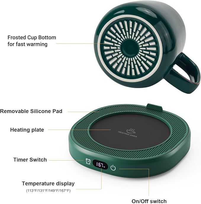 Coffee Mug Warmer & You are Awesome Mug Set, Electric Cup Warmer with Auto Shut Off, 4 Temperature Setting Smart Beverage Warmer, 8-Hours Auto Shut Off - Image 7
