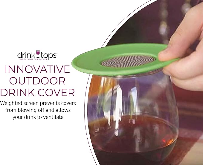 Ventilated Silicone Wine Glass Covers - Weighted Top with Screen Allows Wine to Breathe - Outdoor Covers to Keep Particles Out - BPA Free - 4pk