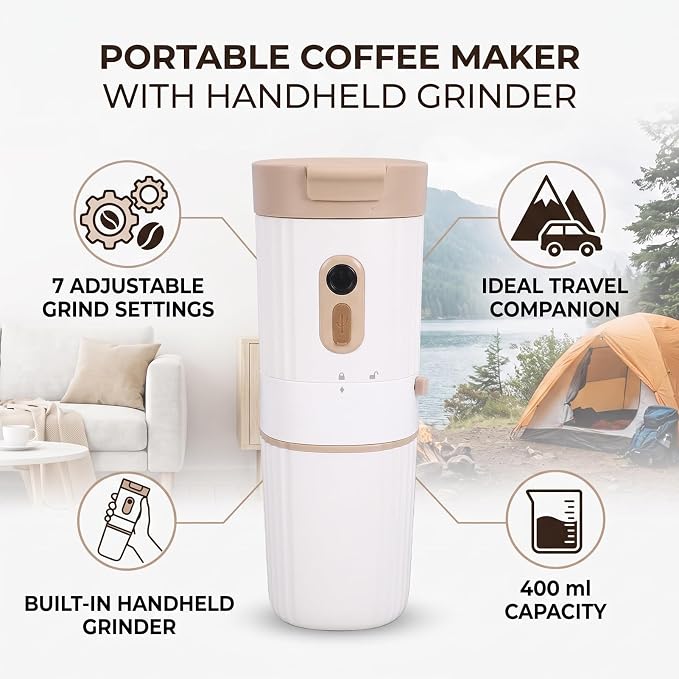 Portable Coffee Maker with Grinder 7 Settings | Travel Mini Brewing Machine, 400ml Capacity, 1500mAh Battery, for Home Camping Office - Image 7